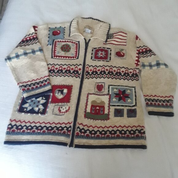 EUC Vintage 2000 Heirloom Collectibles Women Zip Cardigan Knit Sweater Size 2X - Picture 1 of 5